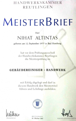 meisterbrief von nihat Altintas